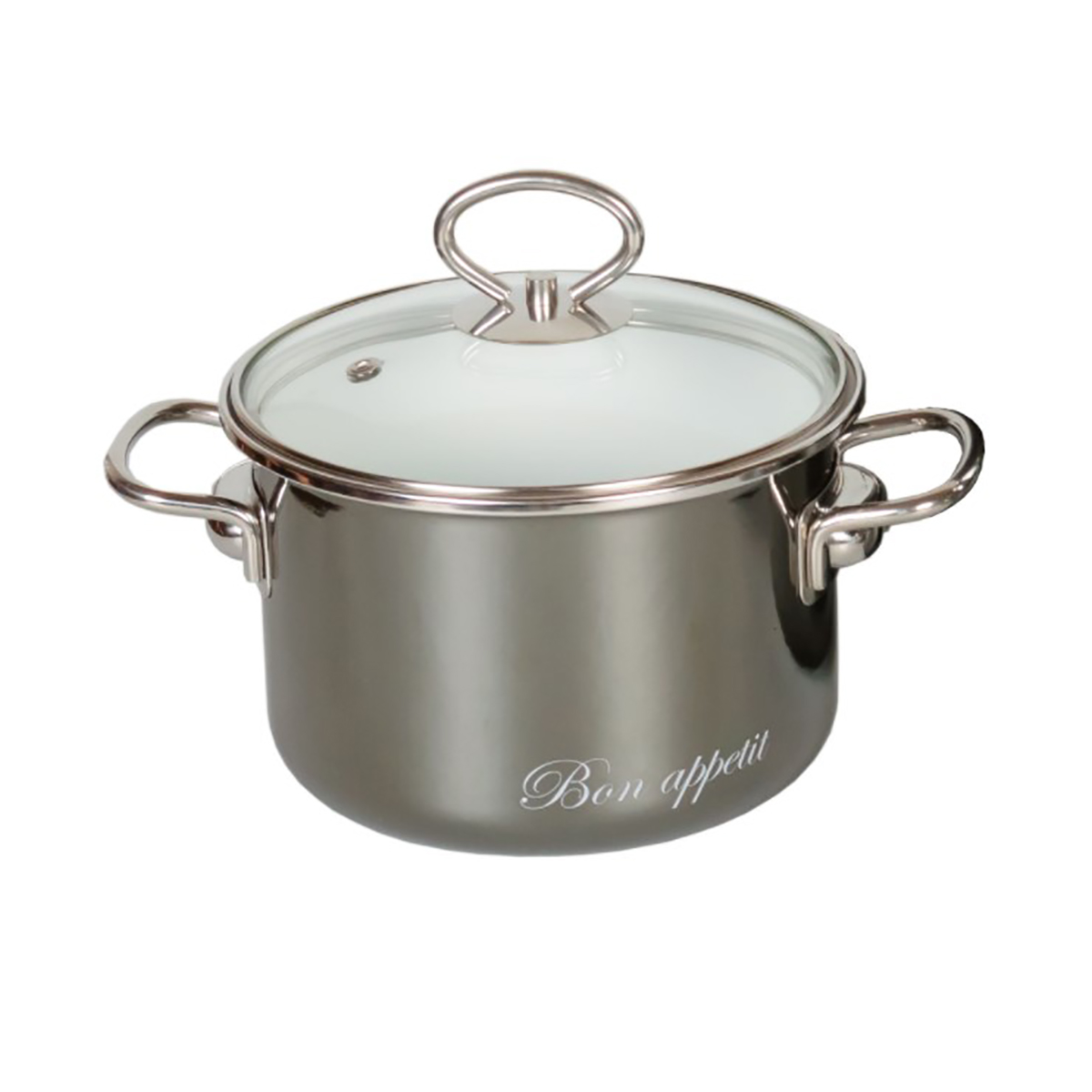 Кастрюля эмалиров. "bon appetit" мокр. асфальт  3 л  стекл. крышка (1/4) "стальэмаль"  8sb205s