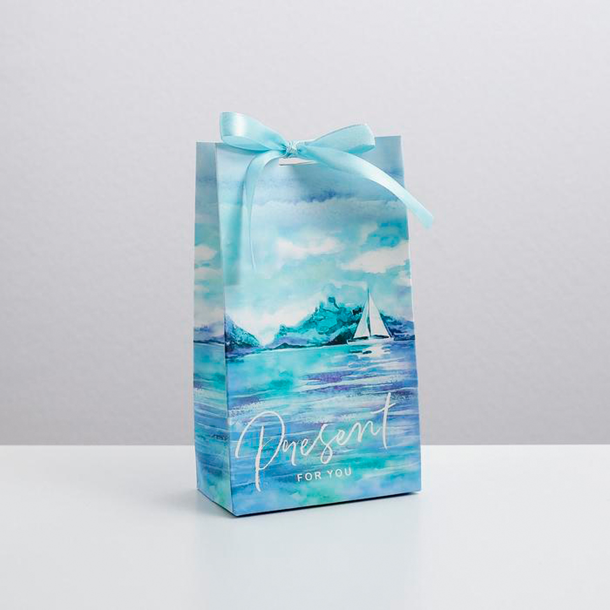 Пакет подарочный с лентой "present for you" 13*23*7 см (1/600) "дарите счастье" 4753274