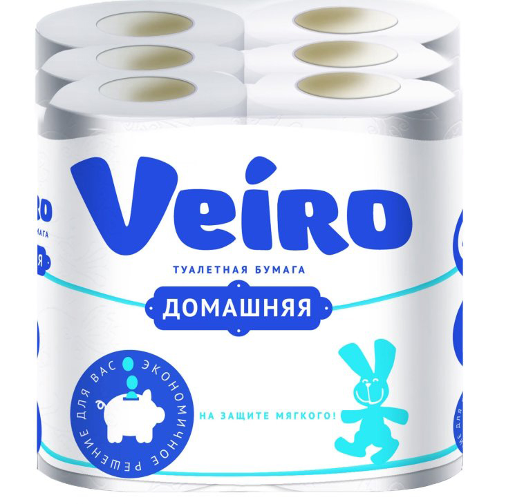 Туалетная бумага "veiro домашняя" 2 слоя, 12 рулонов, белая (1/4)