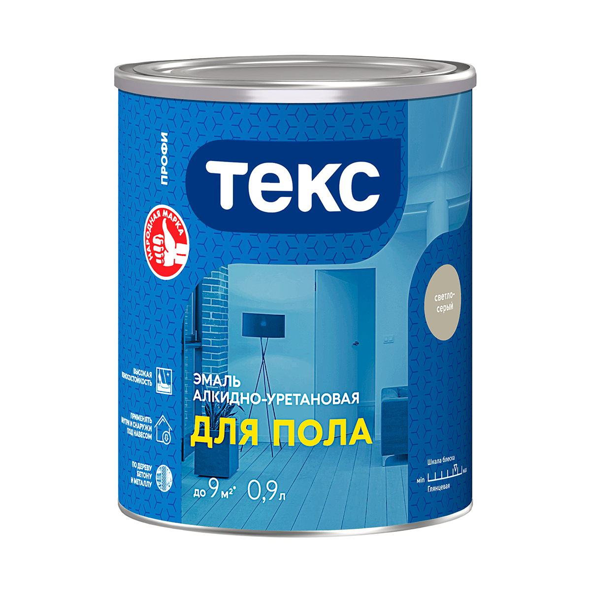 Эмаль "профи" для пола алкидно-уретан. светло-серая 0,9 л (1/12) текс