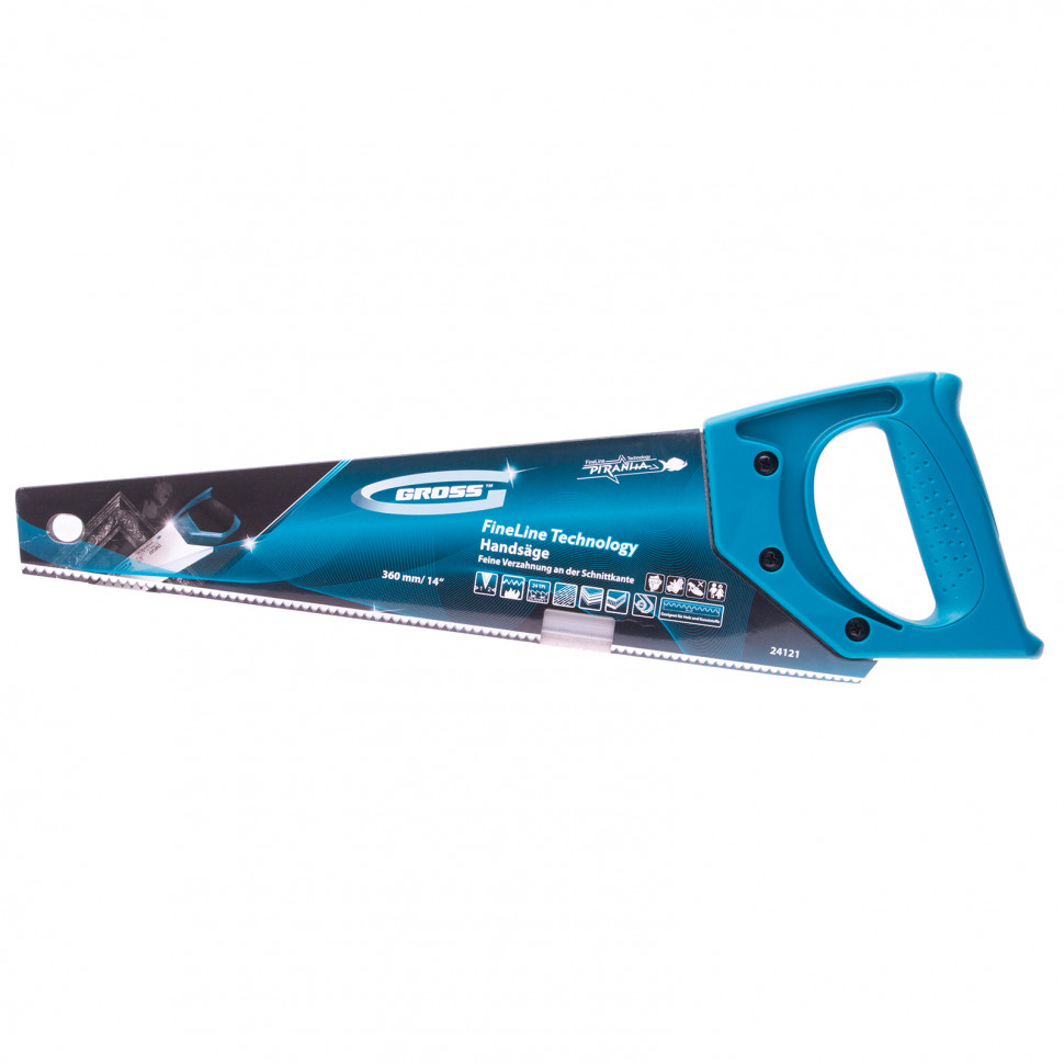 Ножовка для работы с ламинатом "Piranha", 360 мм, 15-16 TPI, зуб 2D, каленый зуб, пласт.рук-ка Gross (24121)