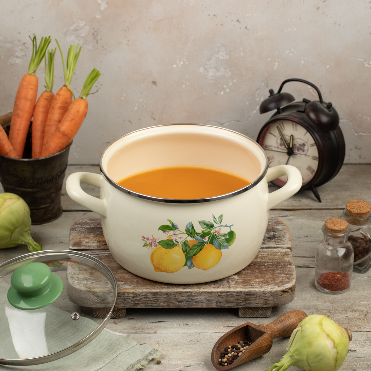 Кастрюля эмалиров. "лимоны" 2,2 л, 16 см стекл. крышка (1/4) "metrot"