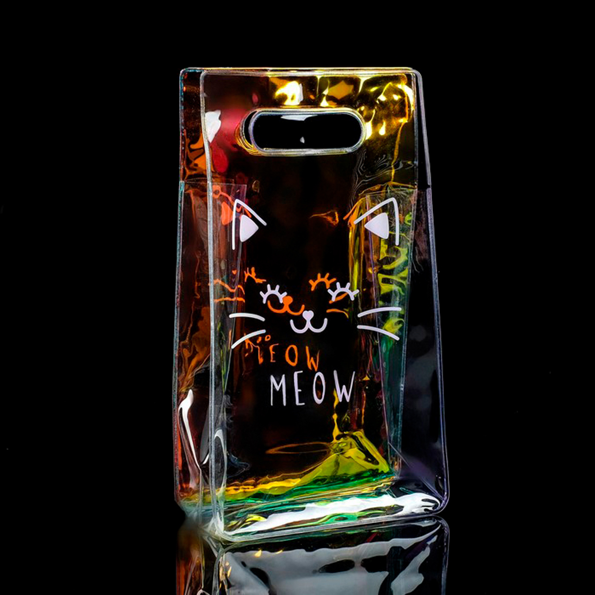 Пакет подарочный пластик. голографический "meow" 13*23*6 см (1/10/200) "дарите счастье" 4439393