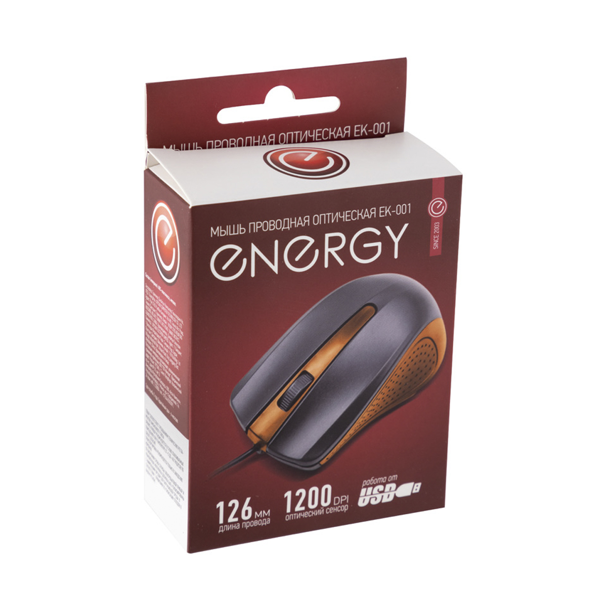 Мышь проводная оптическая ek-001 (черный/оранжевый) (1/100) "energy"