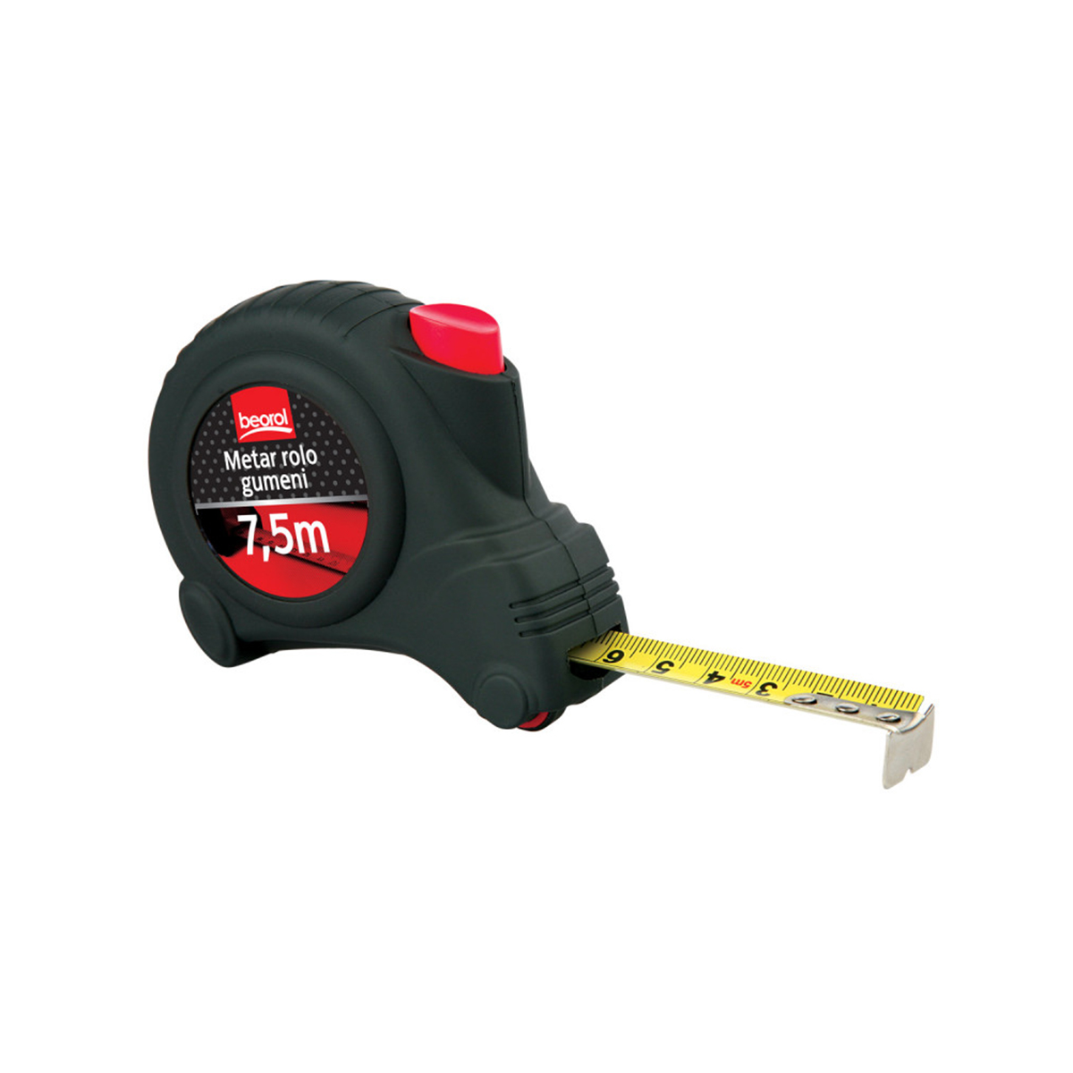 Рулетка с автостопом и роликом 7,5 м/19 мм обрезин. корпус (1/6/60) "beorol" mrg7.5