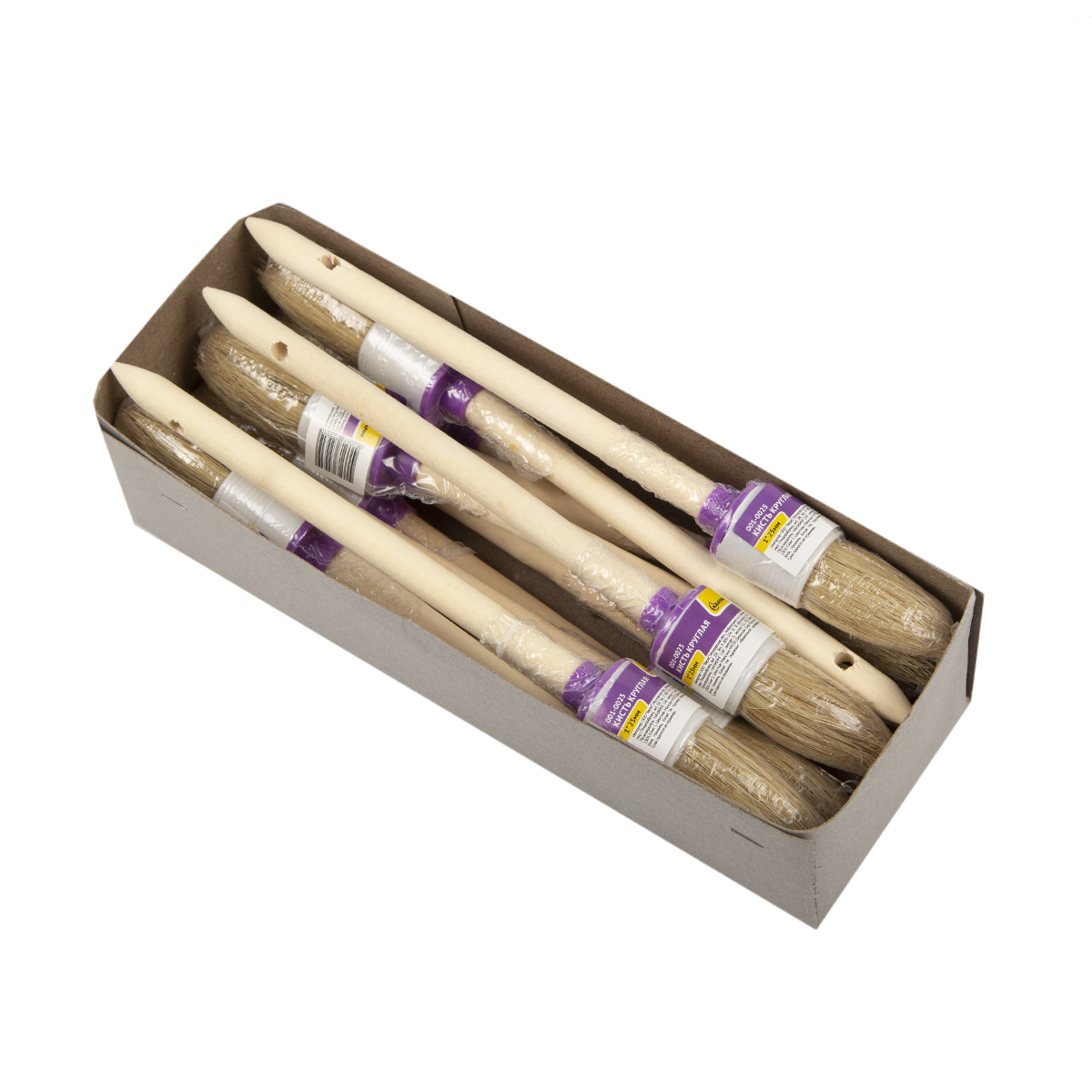 Кисть круглая  № 4/25 мм  (12/720) натур.щетина, дерев.ручка "krafor" 001-0025