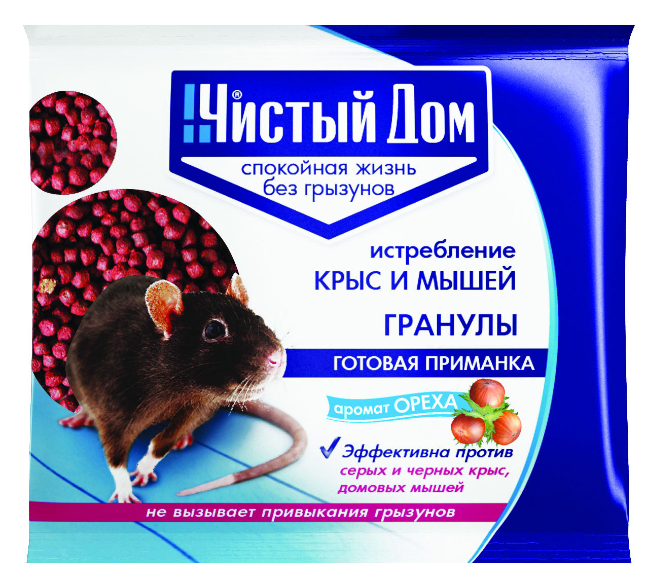 Средство от крыс и мышей "чистый дом" гранулы с запахом ореха 100 г (1/50)