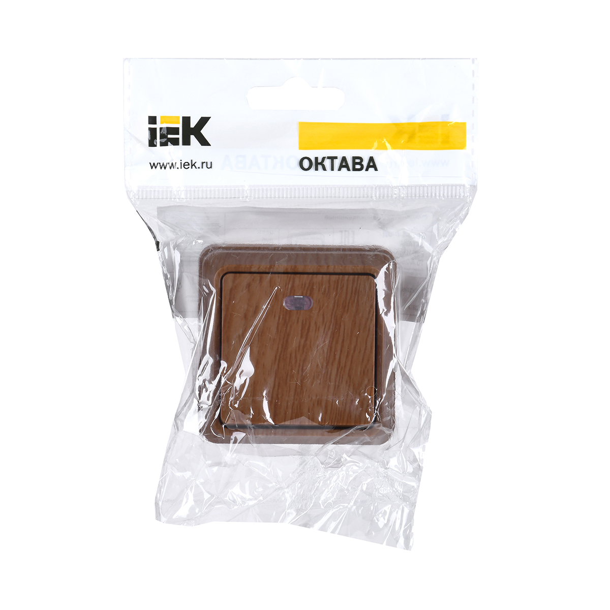 Выключатель открыт. уст. "октава" 1 кл. с индикатором вс20-1-1-од, 10а, дуб (1/36/432) "iek"