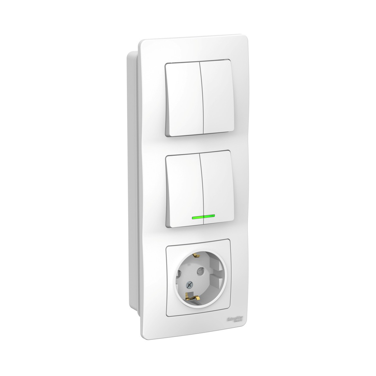Блок комб. "blanca" 2-х кл. выкл. + 2-х кл. выкл. с индикат. + розетка, белый (1/3/18) "schneider"