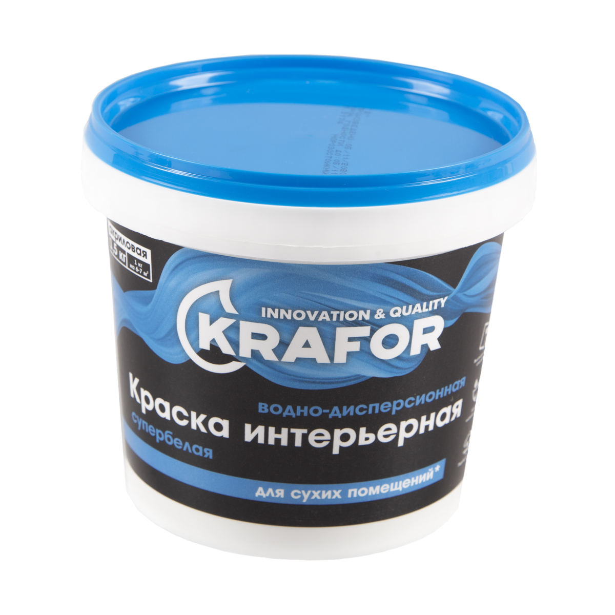 Краска в/д интер.  супербелая  1,5 кг (1/6) "krafor"   (син.)