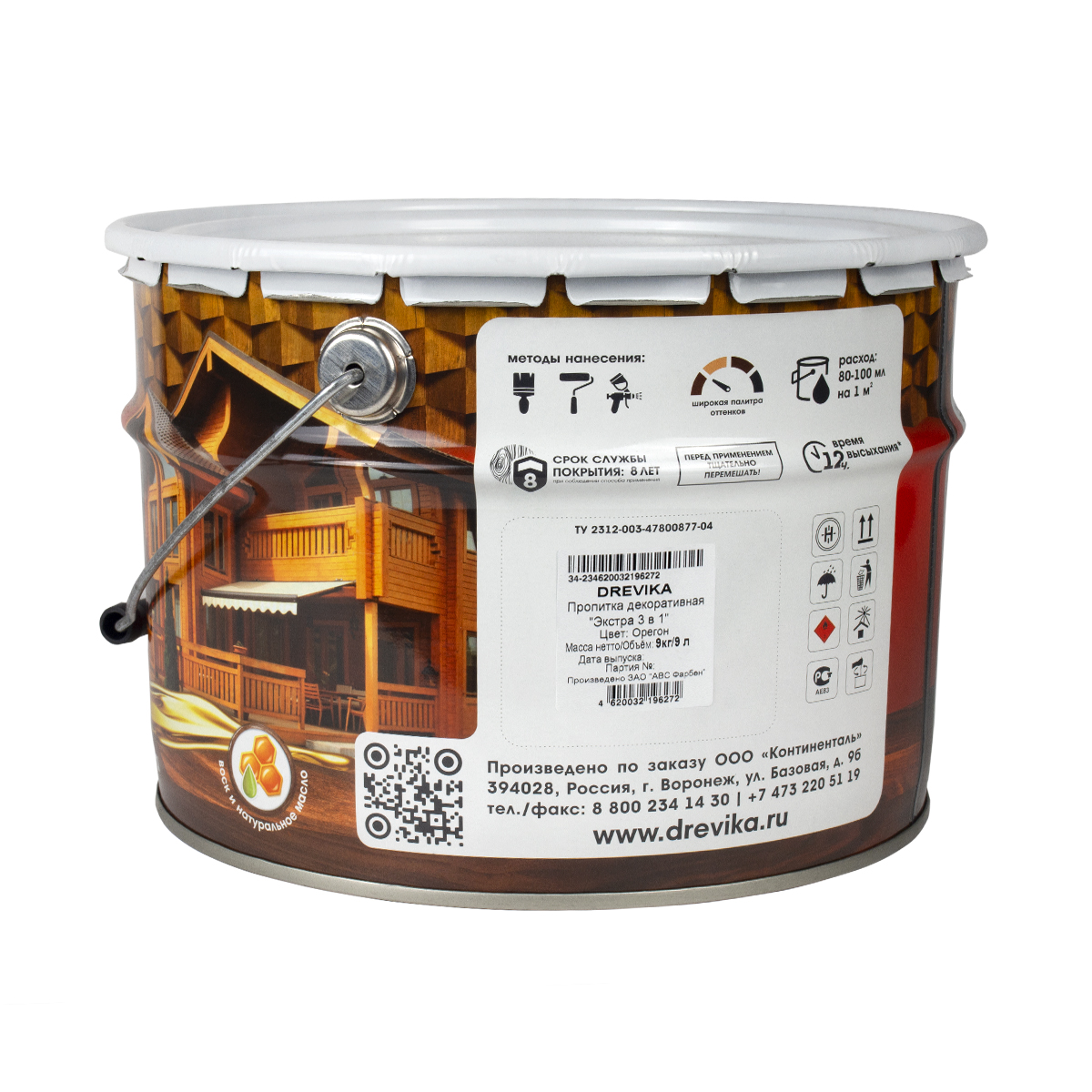 Пропитка декоративная "экстра 3 в 1" орегон 9 л (1) "drevika"