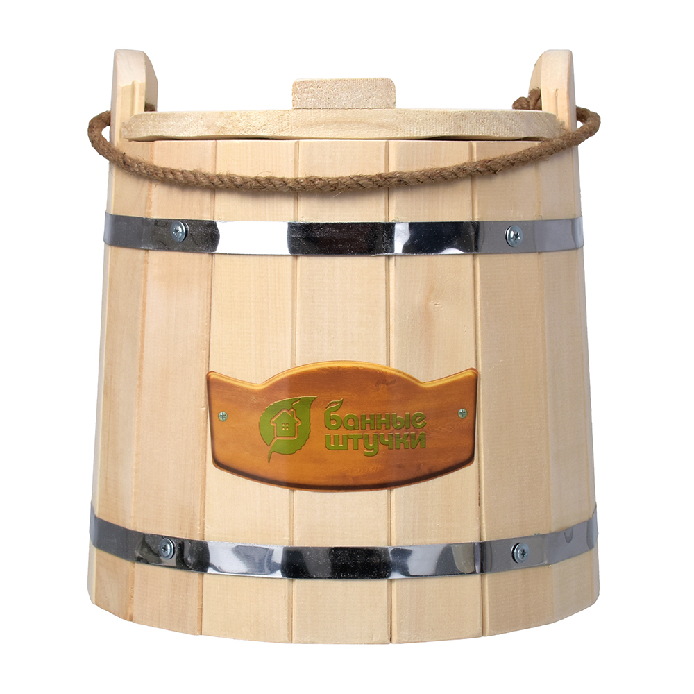 Ведро для бани и сауны "с легким паром"  9 л с крышкой, липа (1) "банные штучки" 31097