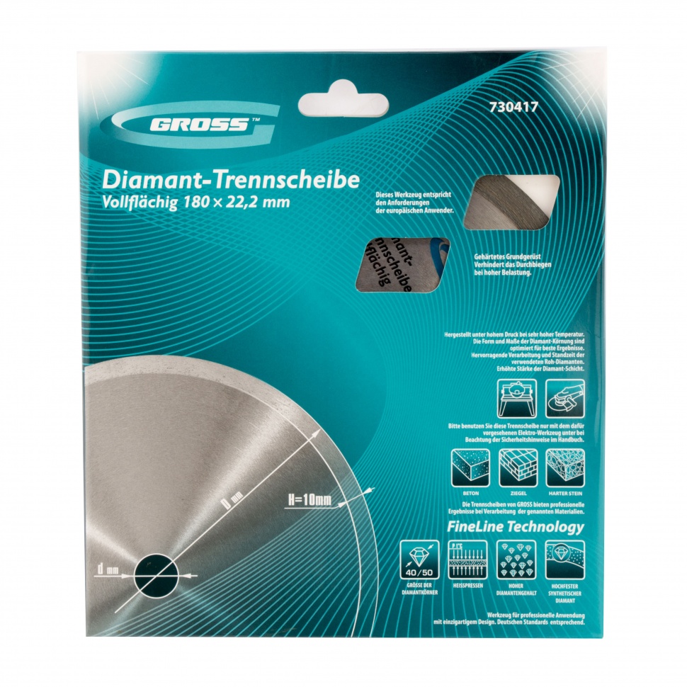 Диск алмазный, 180 х 22.2 мм, сплошной, мокрая резка Gross (730417)
