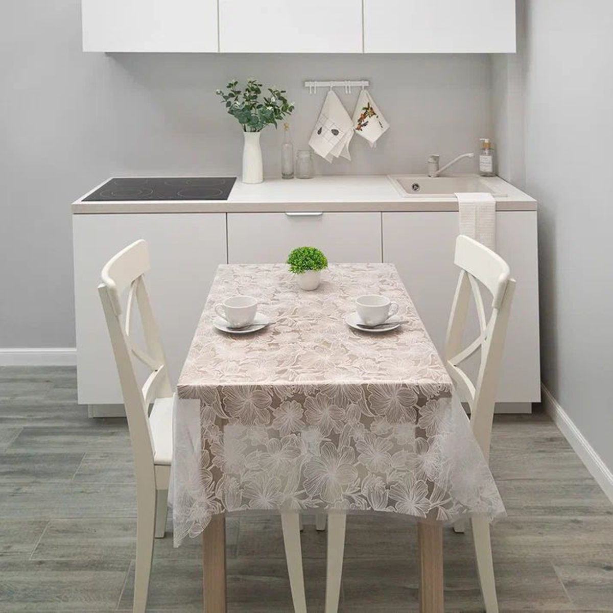 Скатерть пвх "муза" d=132 см круглая, гибискус (1/20) 022-white