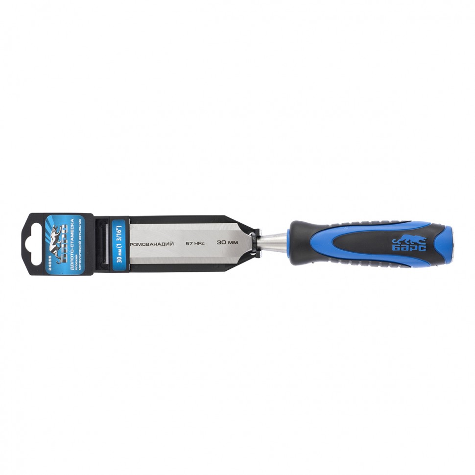 Долото-стамеска, плоская, 30 мм, двухкомпонентная рукоятка, металлический затыльник Барс (24655)