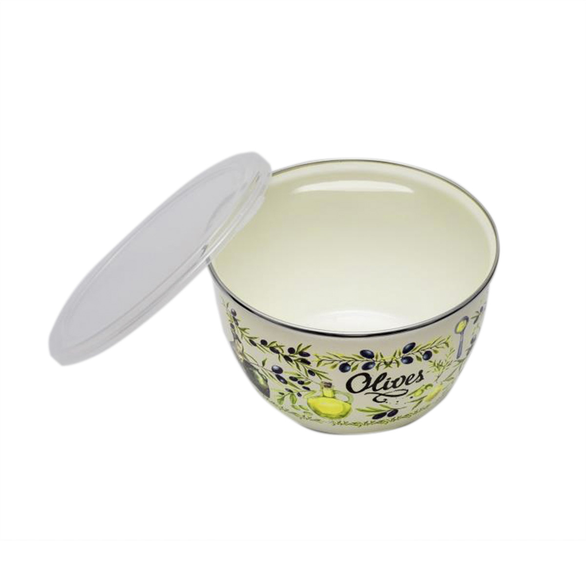 Миска эмалиров. "олива" 1,75 л, 16 см пласт. крышка (1/4) "metrot"