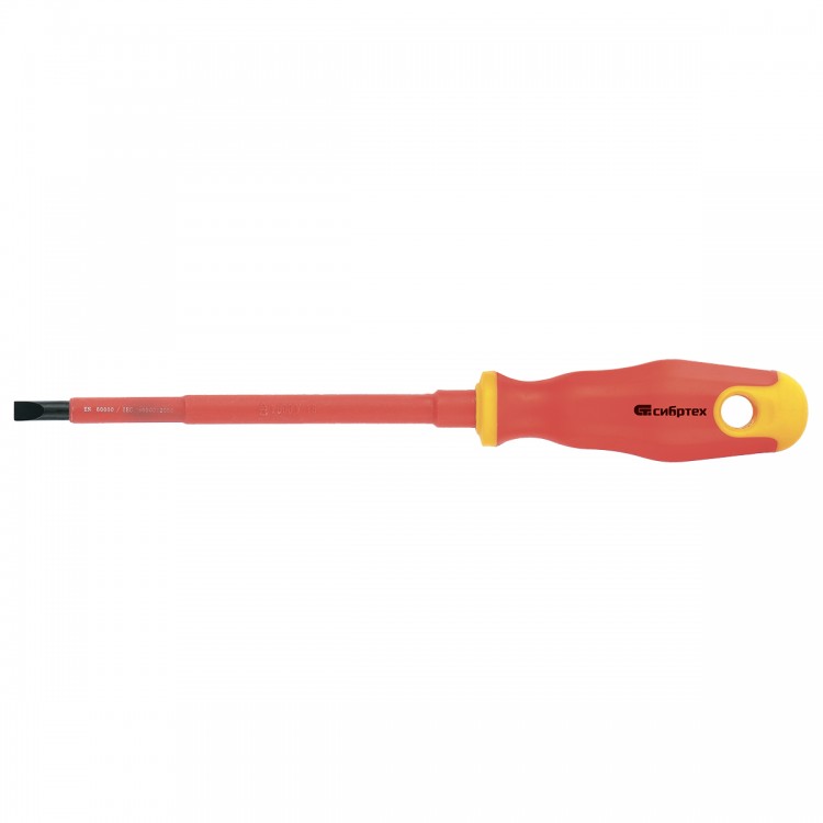 Отвертка диэлектрическая SL5.5 х 125 мм, CrV, до 1000 В, двухкомпонентная рукоятка Сибртех (12933)