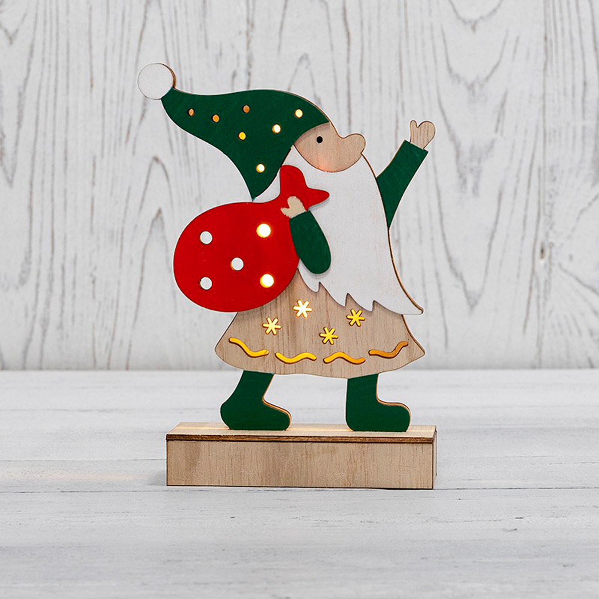 Фигурка светодиод. "дед мороз" 18 см дерев. (1/96) "neon-night" 504-016