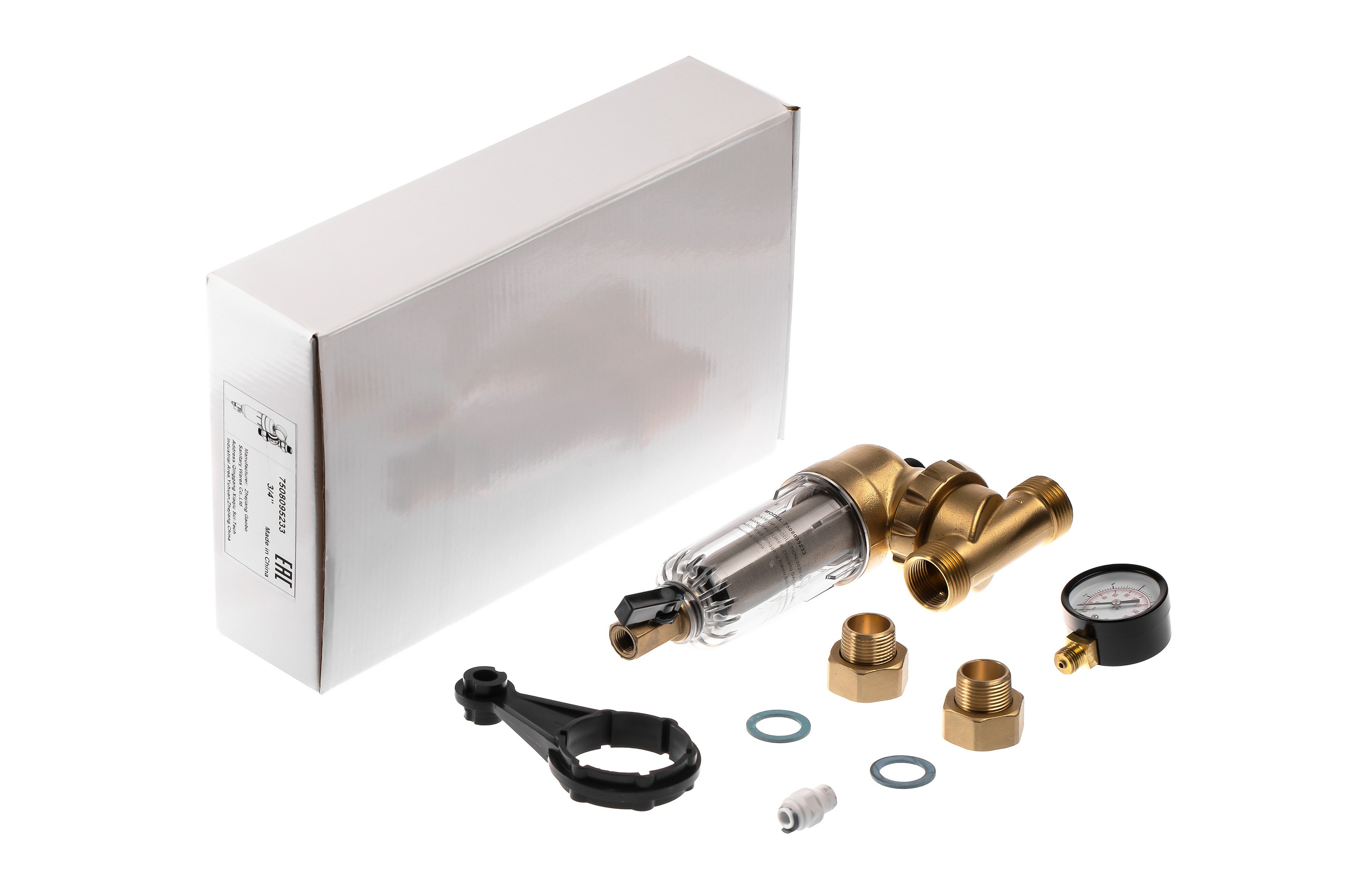 Фильтр магистральный промывной Гейзер Бастион 3/4 для ХВС с поворотным механизмом и манометром