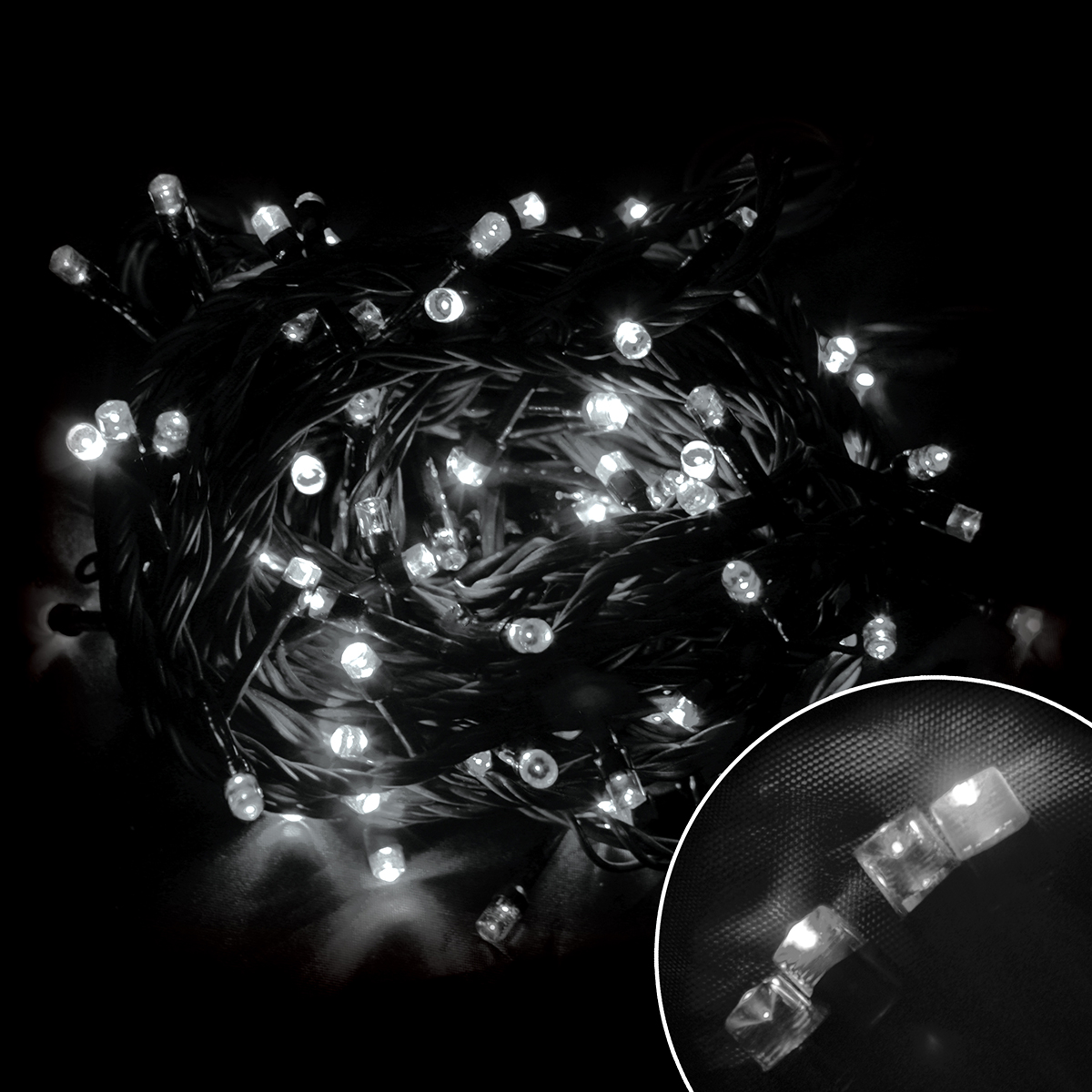 Электрогирлянда 3 м, 8 реж., белая, зеленый шнур (1/36)  led60-3-w "волшебная страна"