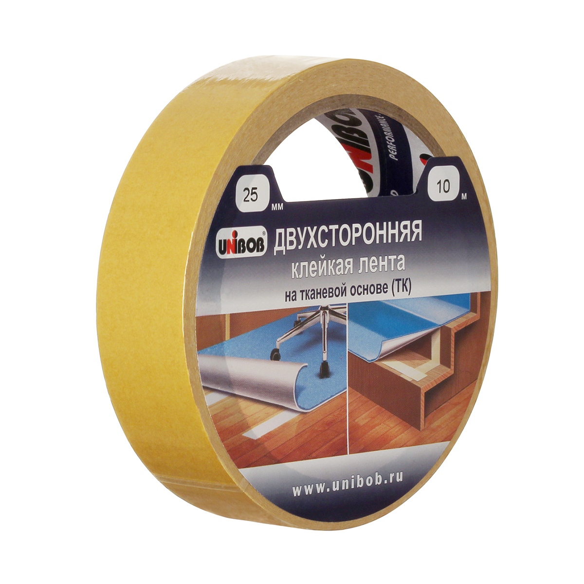 Скотч двусторонний тканевый 25 мм х 10 м (72) "unibob"