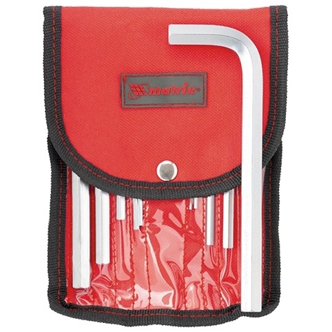 Набор ключей имбусовых HEX, 1.5-12 мм, CrV, 10 шт, короткие, сатин, чехол Matrix (12309)