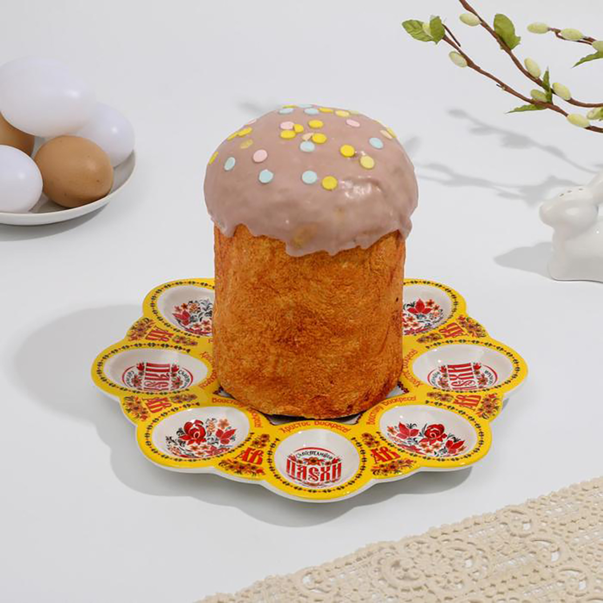 Блюдо для кулича и 8 яиц "хохлома" керамич. 25*25 см (1) 2735815