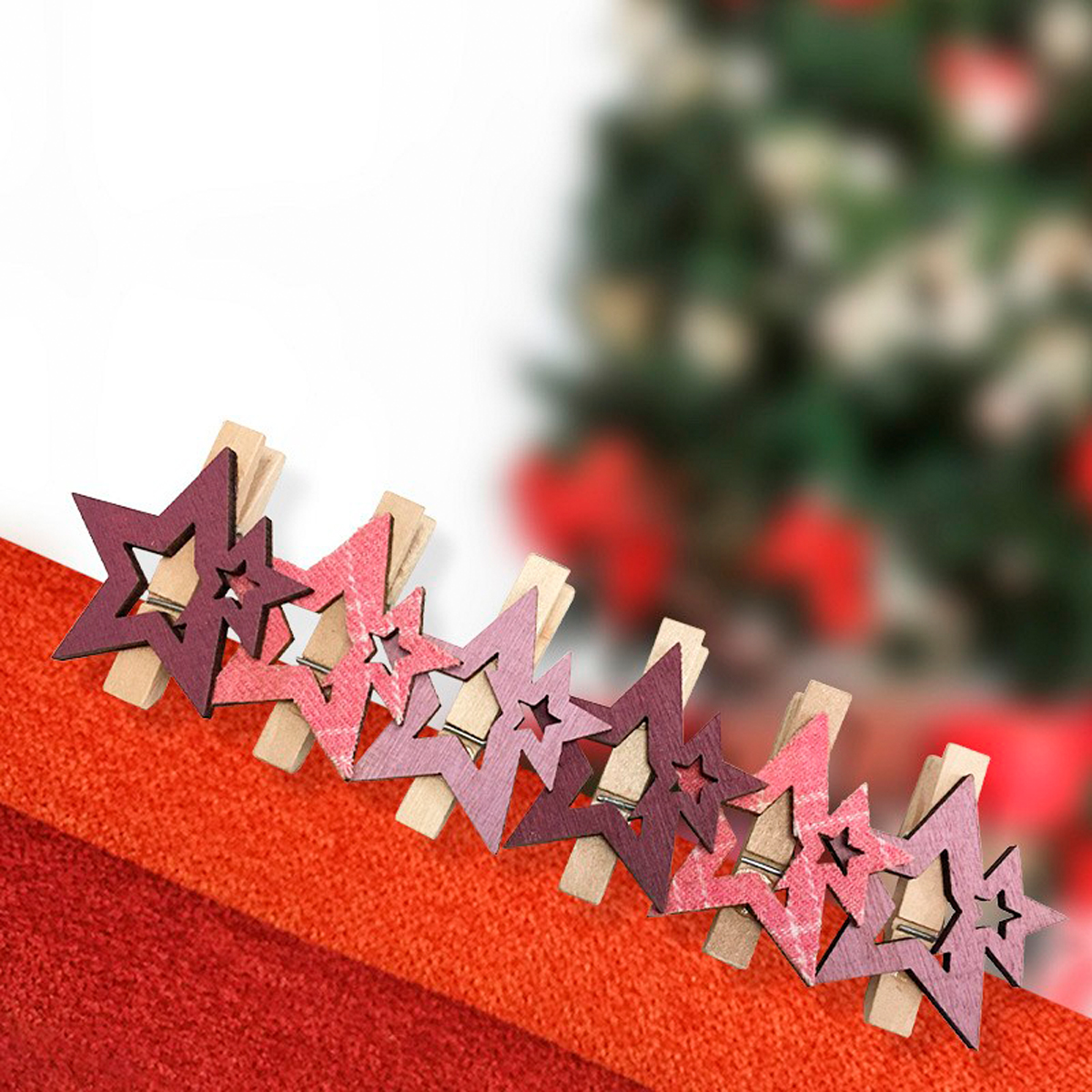 Прищепки декор."звездочки" 16*4,5 cм дерев. (набор 6 шт.) розовые (1/300) "neon-night" 504-034