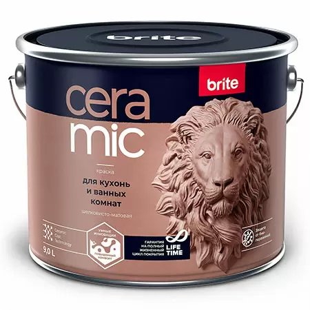 BRITE CERAMIC краска для кухонь и ванных комнат, шелковисто-матовая, база С (9л)