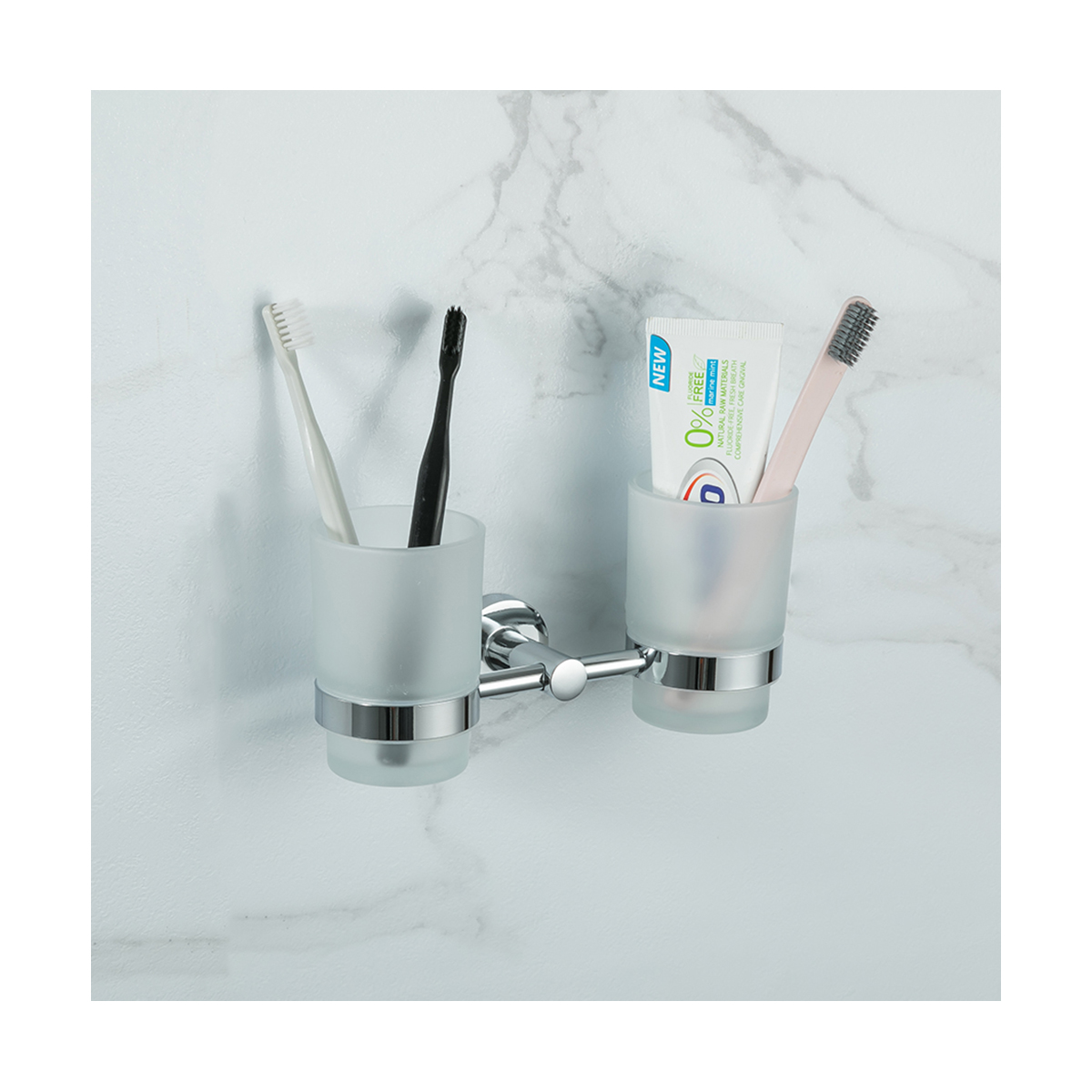Стаканы для ванной комнаты 2 шт. с держателем r15108 (нерж.сталь), хром (1/20) "frud"