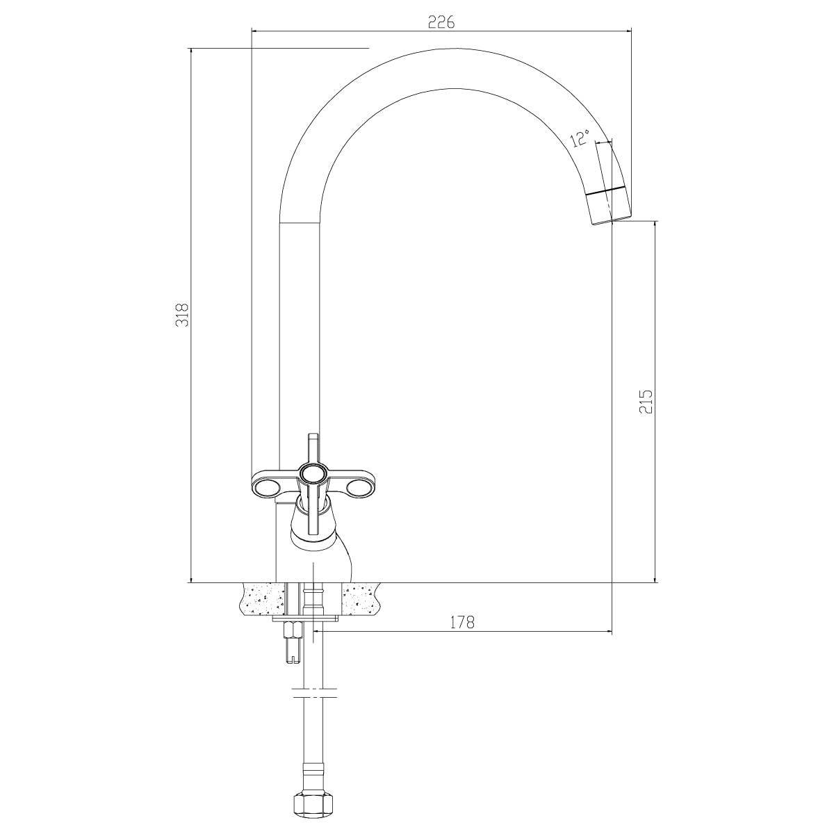 Смеситель для кухни  rs42-72  высокий поворотн. излив, двухвентильный (1/12) "rossinka"