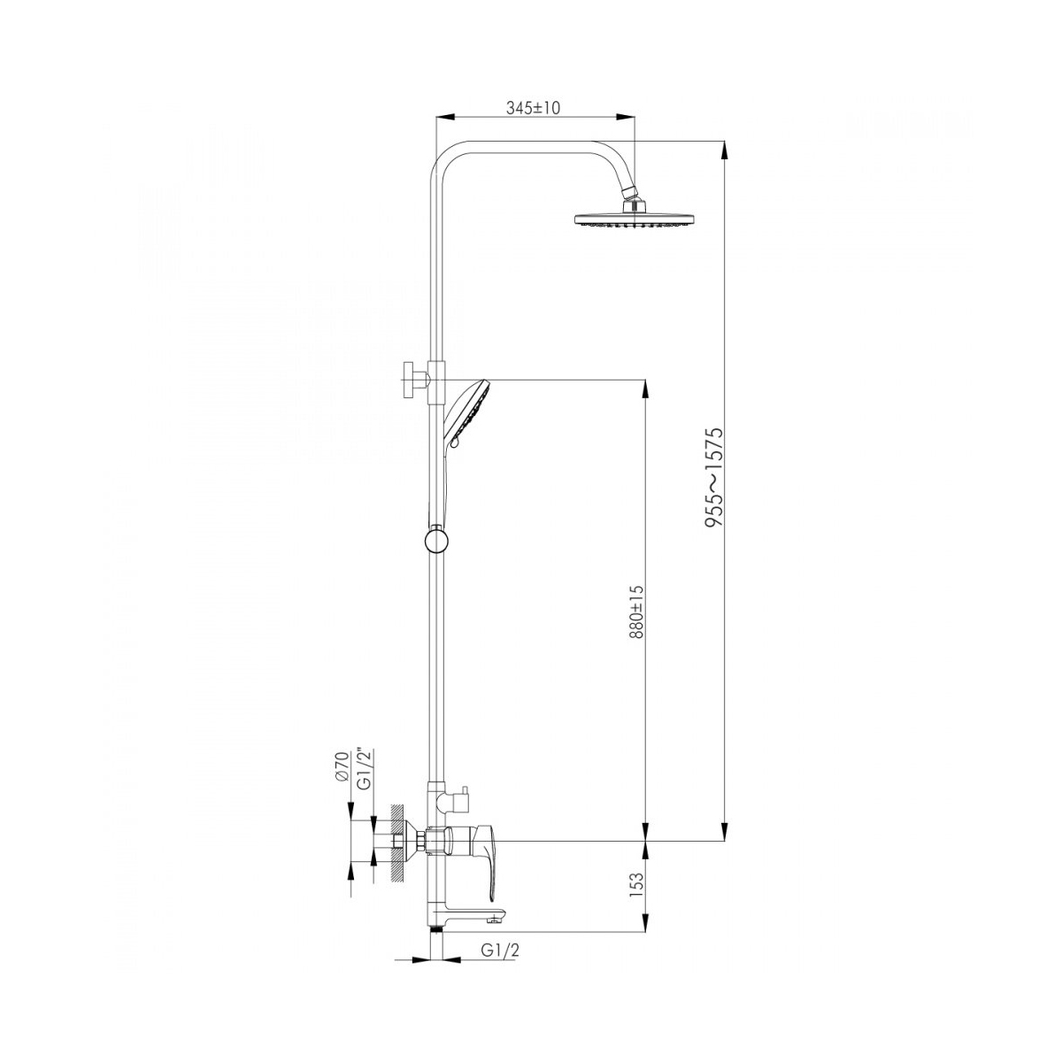 Смеситель для ванн  т40-46  лейка 3 реж., верхн. душ "тропич. дождь" (1/4) "rossinka"