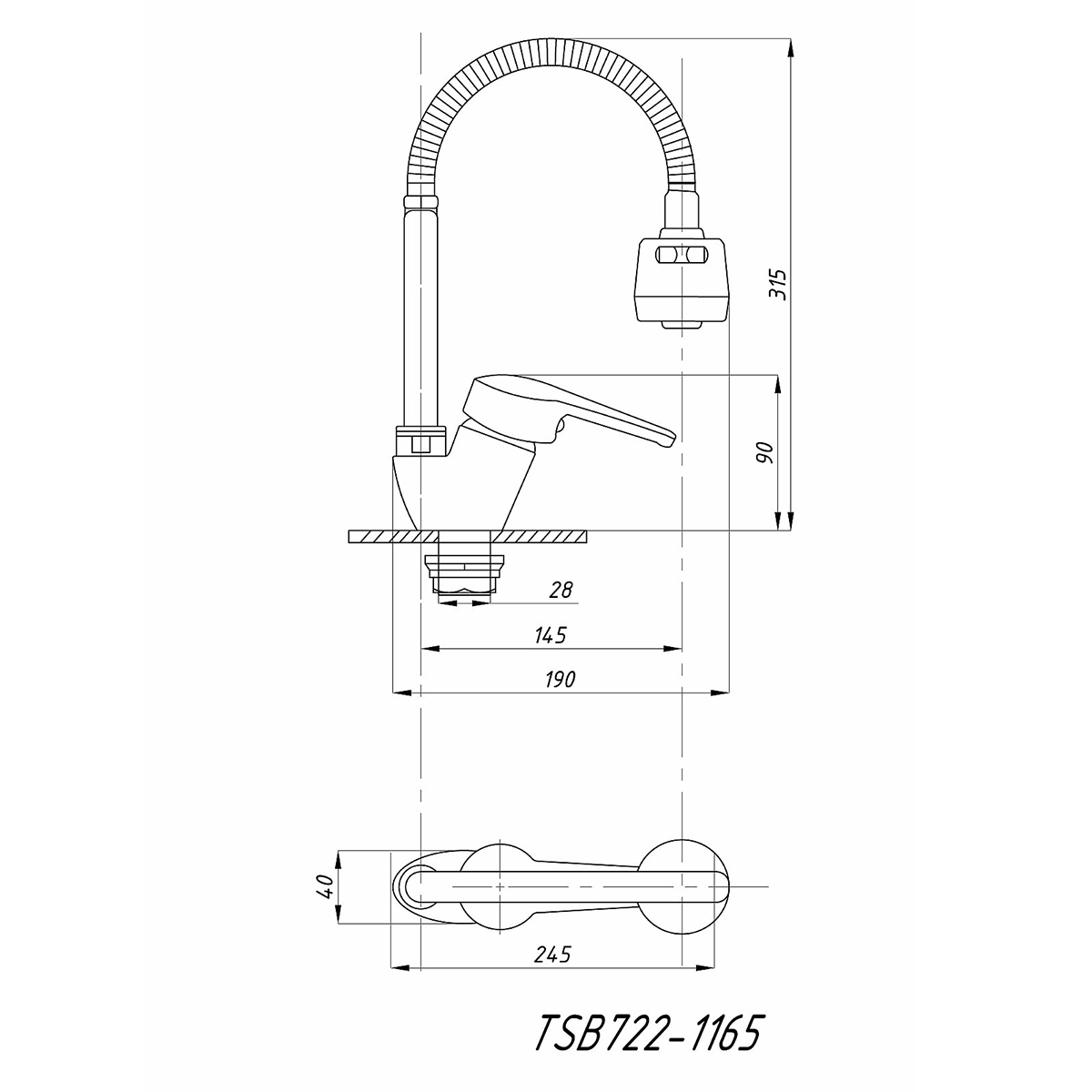 Смеситель для кухни "tsarsberg" tsb-722-1165 гибкий излив (1/10) "профсан"