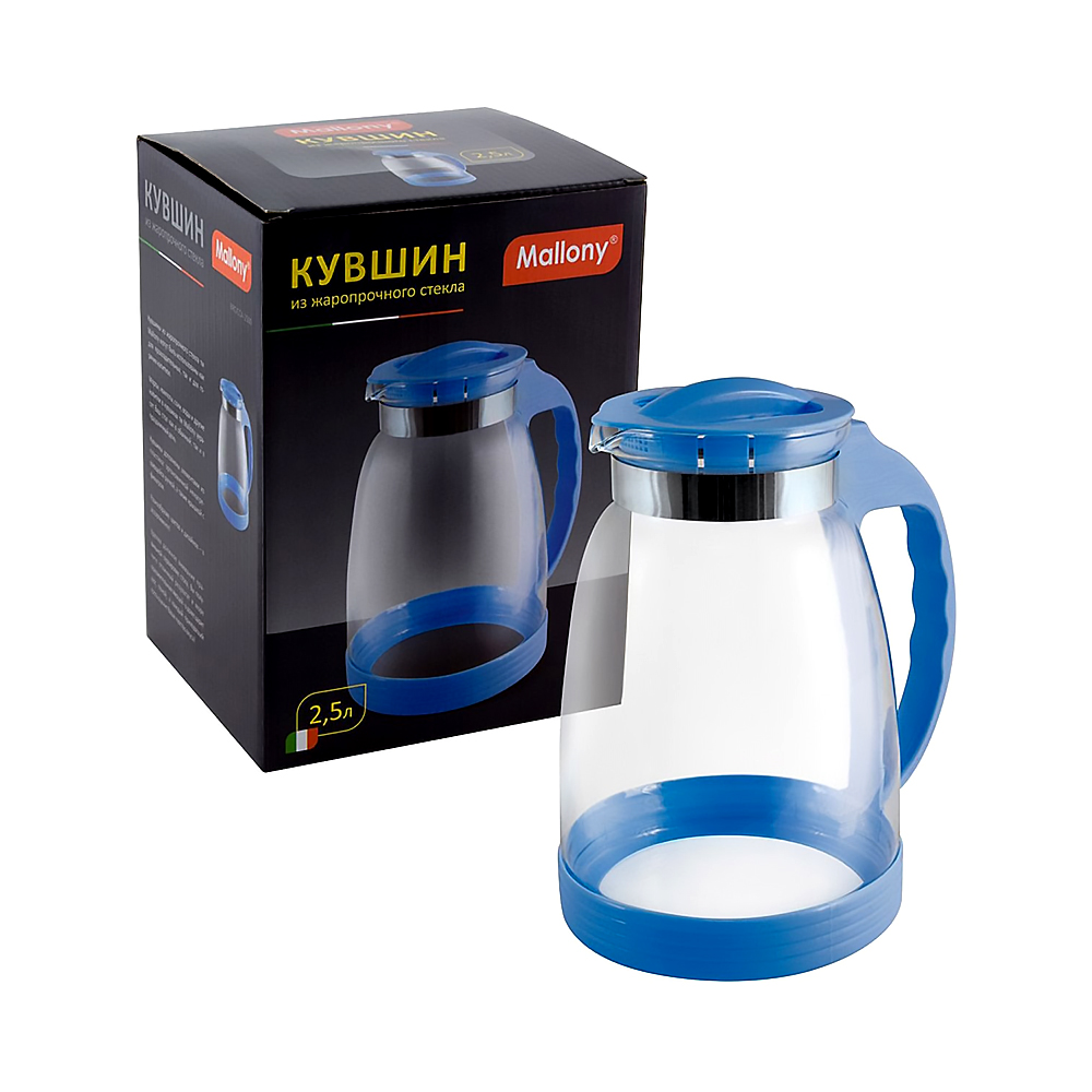 Кувшин стекл. 2,5 л пласт. ручка, синий (1/12) "mallony" brocca-2500