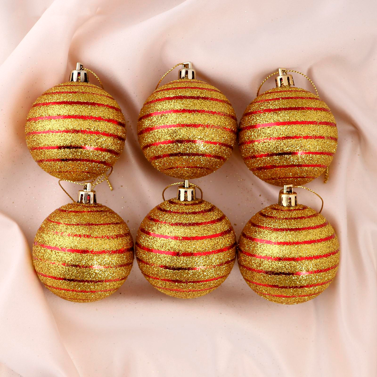 Шары новогодние d-6 см (набор 6 шт.) "сатурн" золотой  "зимнее волшебство" 4941934