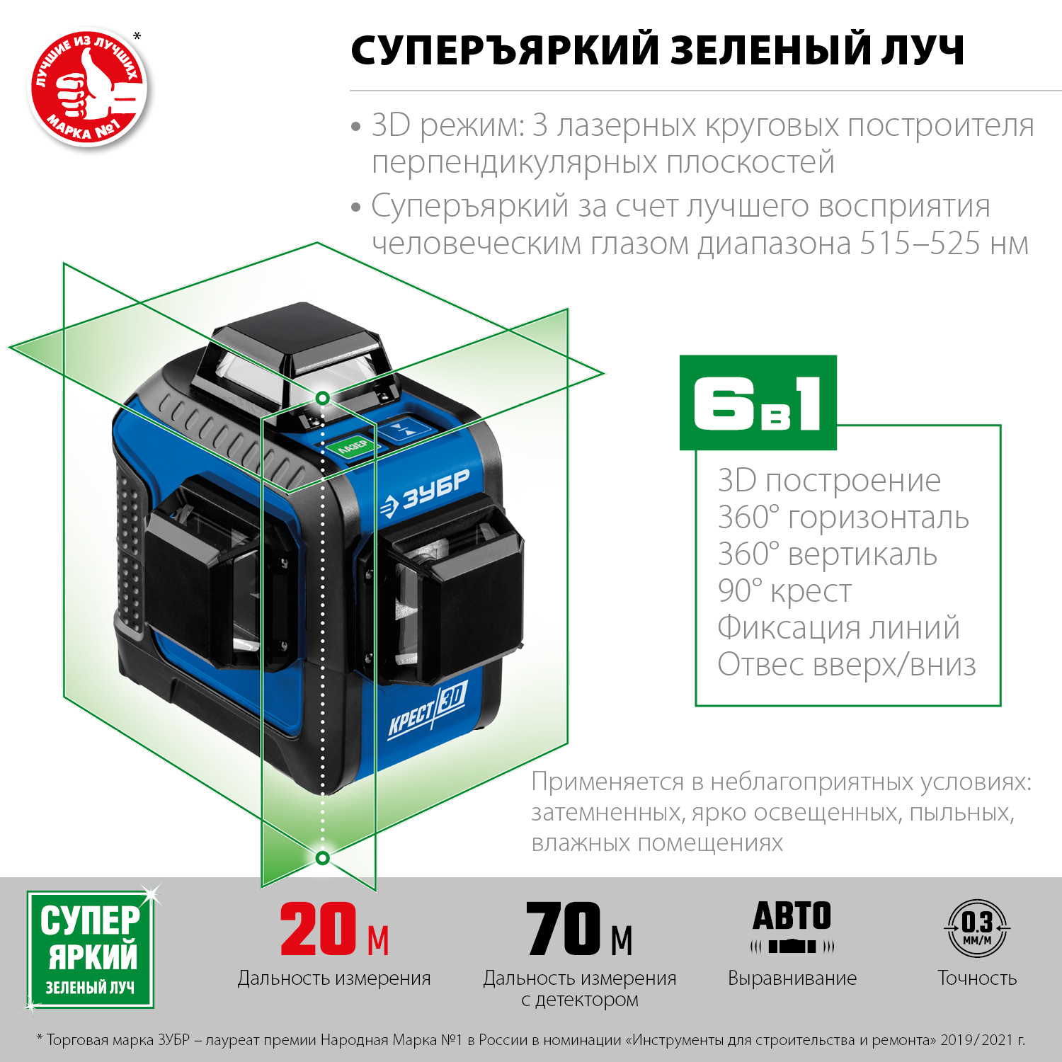 ЗУБР КРЕСТ 3D, лазерный нивелир, Профессионал (34909)