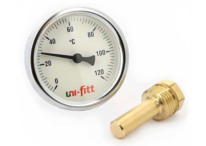 Термометр аксиальный UNI-FITT 1/2" 120° 80 мм с погружной гильзой 50 мм