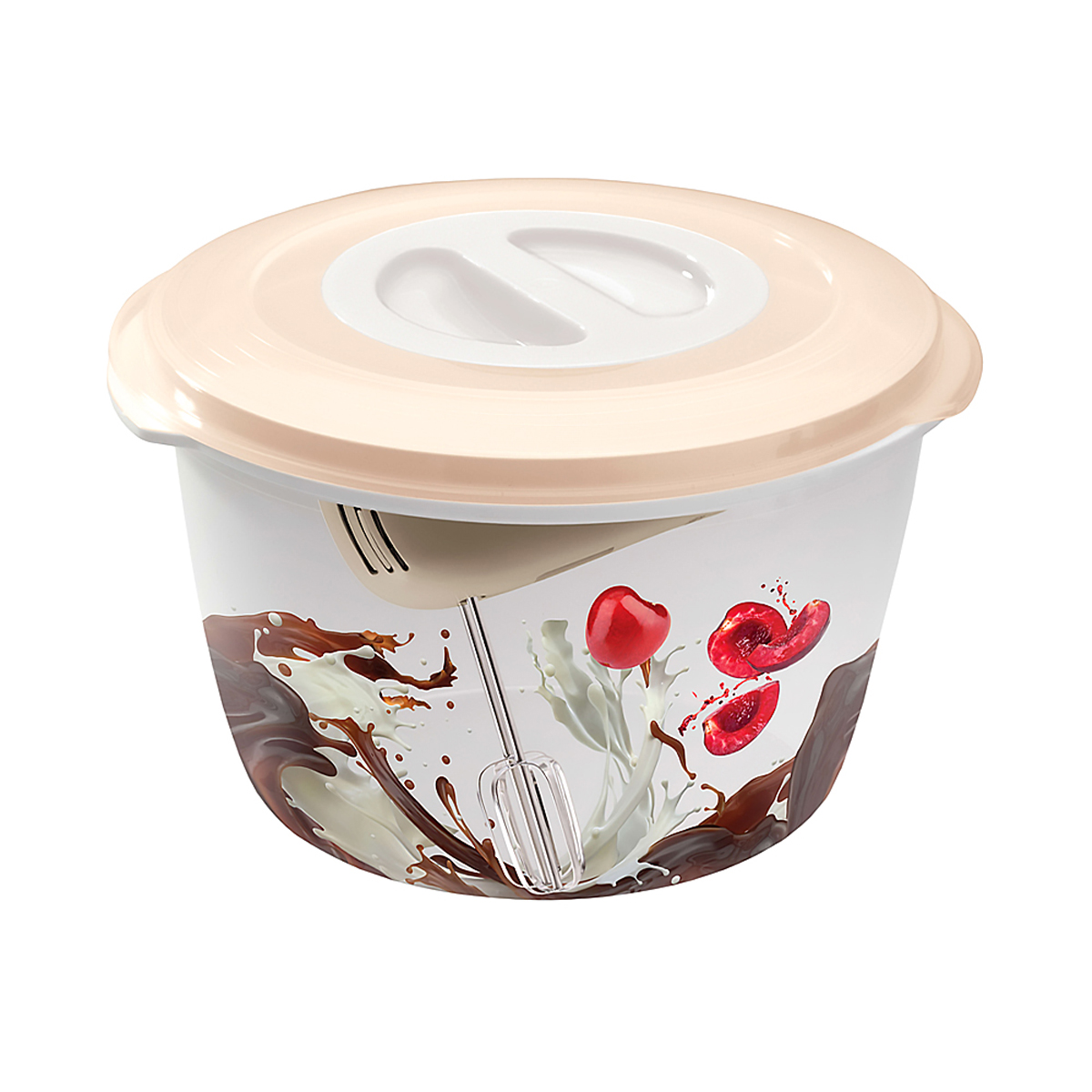 Емкость для миксера 2 л (бежевый) с декором (1/18) "бытпласт"