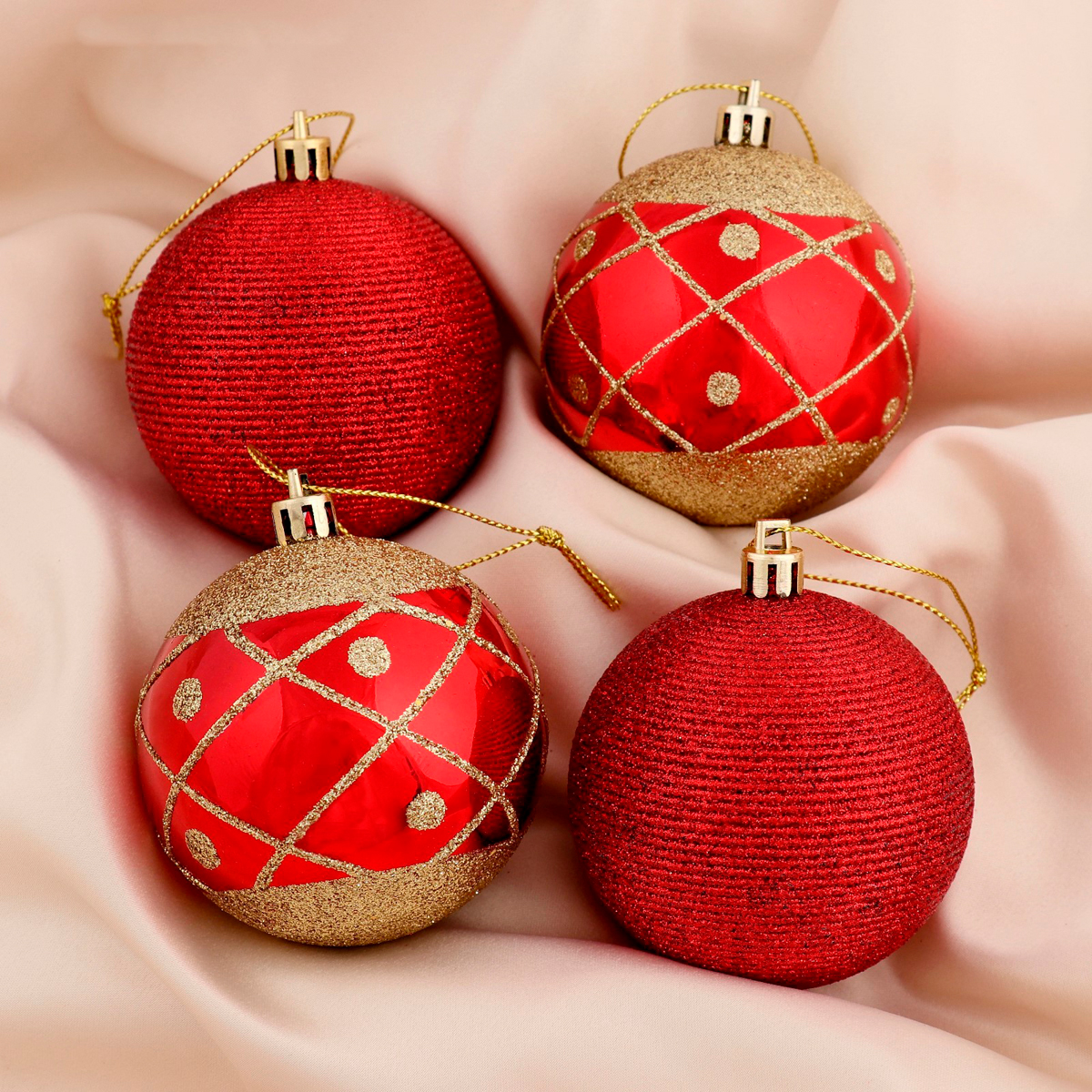 Шары новогодние d-7 см (набор 4 шт.) "ниола" красный  "зимнее волшебство" 4192499