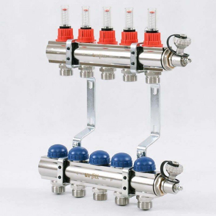 Колл. группа UNI-FITT 1"x3/4" ЕК 5 выходов с регулировочными и термостатическими вентилями