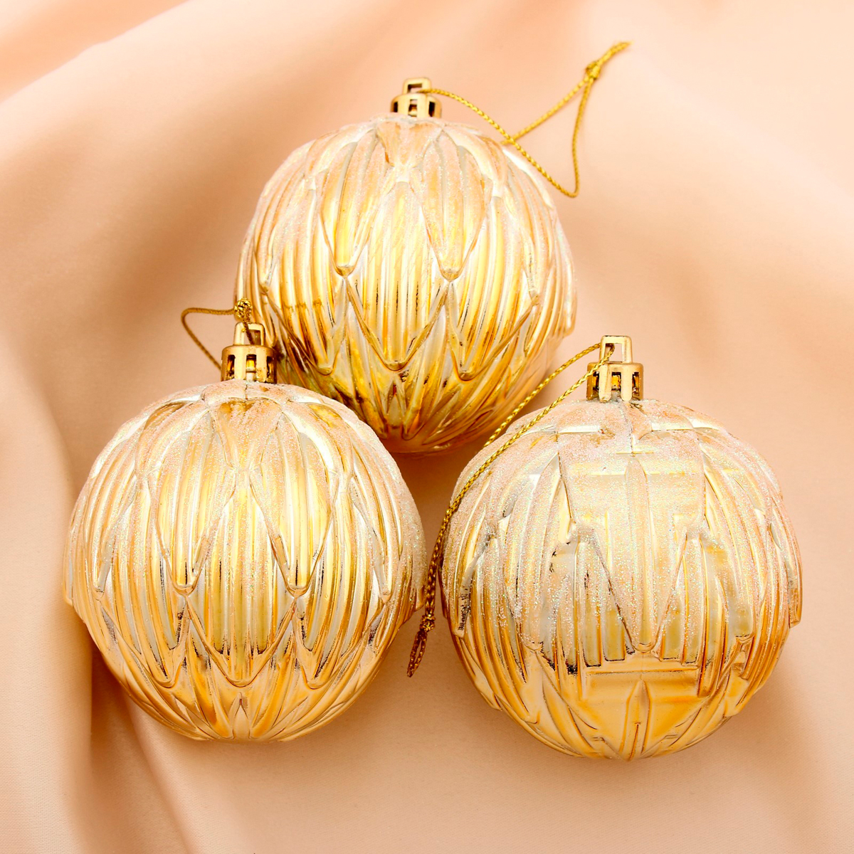 Шары новогодние d-7 см (набор 3 шт.) "глория" золото "зимнее волшебство" 4192729