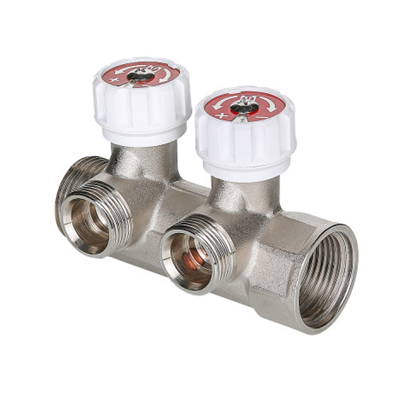 Коллектор ВН 1" VALTEC с вентилями на 2 выхода 3/4" ЕК