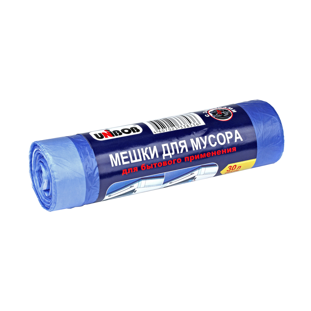 Мешки для мусора с завязками 30 л рулон 20 шт. (голубые) (1/25) "unibob"