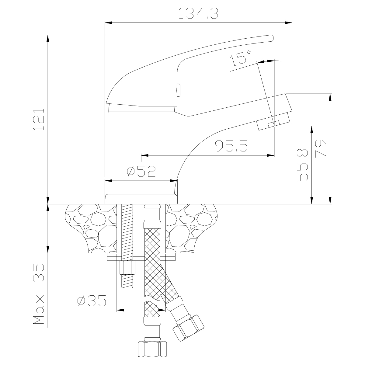 Смеситель для умывальника  y40-11  монолитный (1/12) "rossinka"