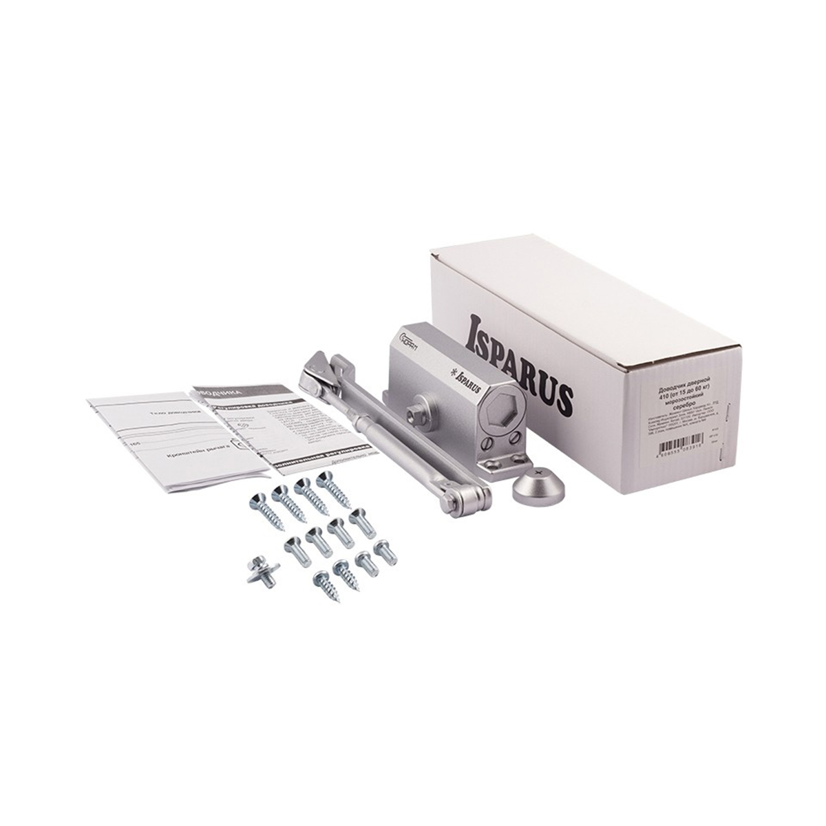 Доводчик дверной  410 isparus серебро (масса двери 15-60 кг) (1/10) "нора-м"