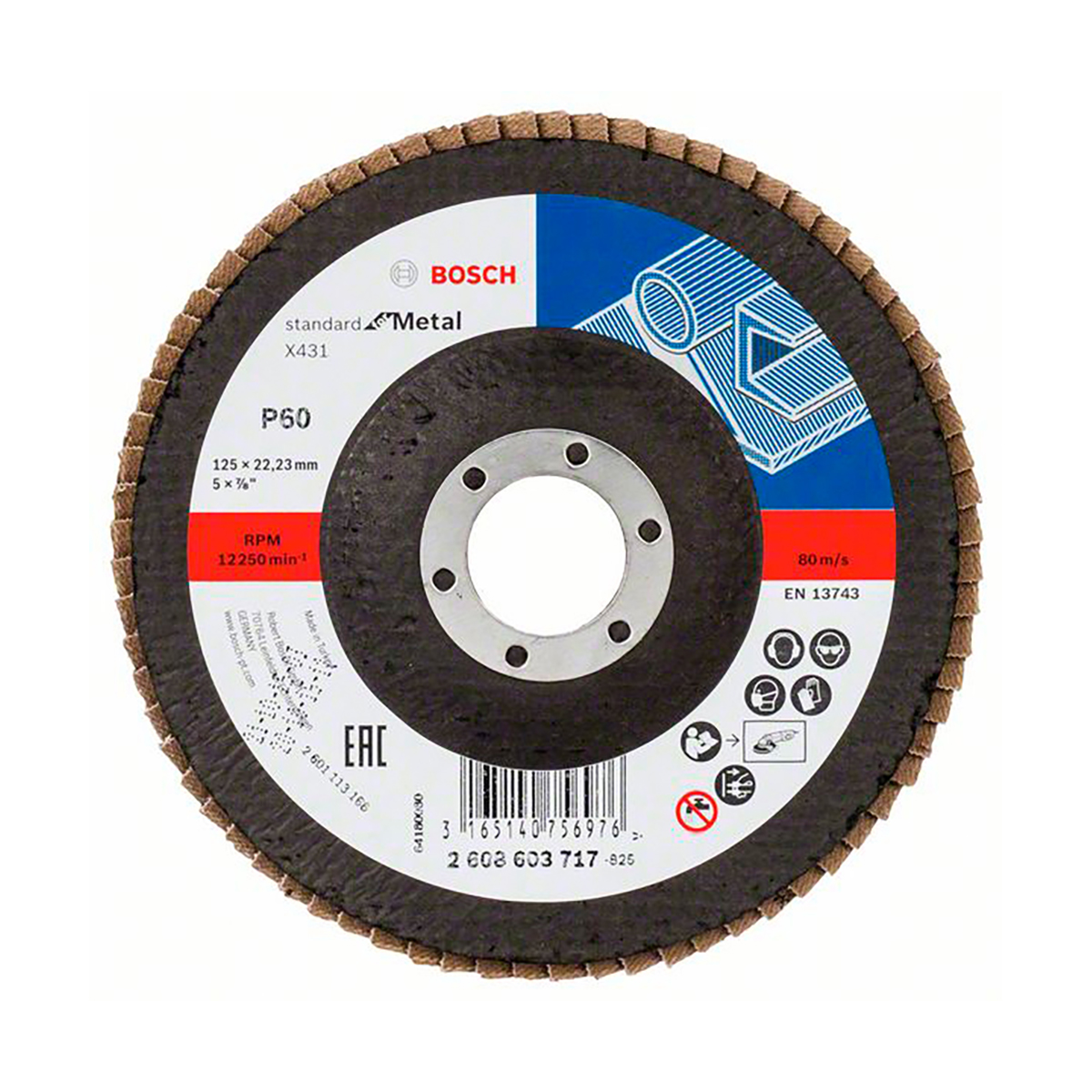 Круг лепестковый "standard for metal" для прямых шлифмашин 125 х 22,2 мм, k60 (1) "bosch" 2608603717
