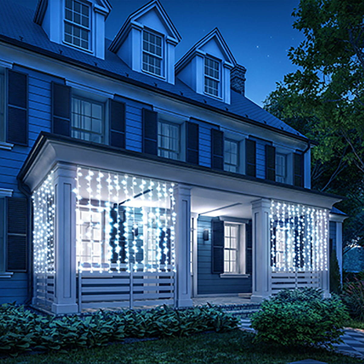 Электрогирлянда "занавес" 1,5*1,5 м, 96 холодных ламп, 6 нитей, 8 реж., блок питания (1/4) "vegas"