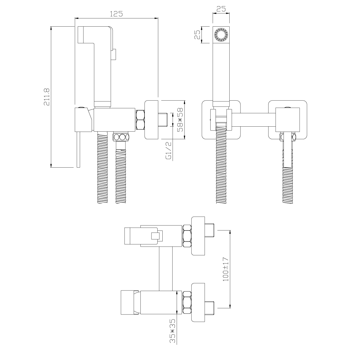 Смеситель с гигиеническим душем  x25-54 (встраиваемый) (1/12) "rossinka"