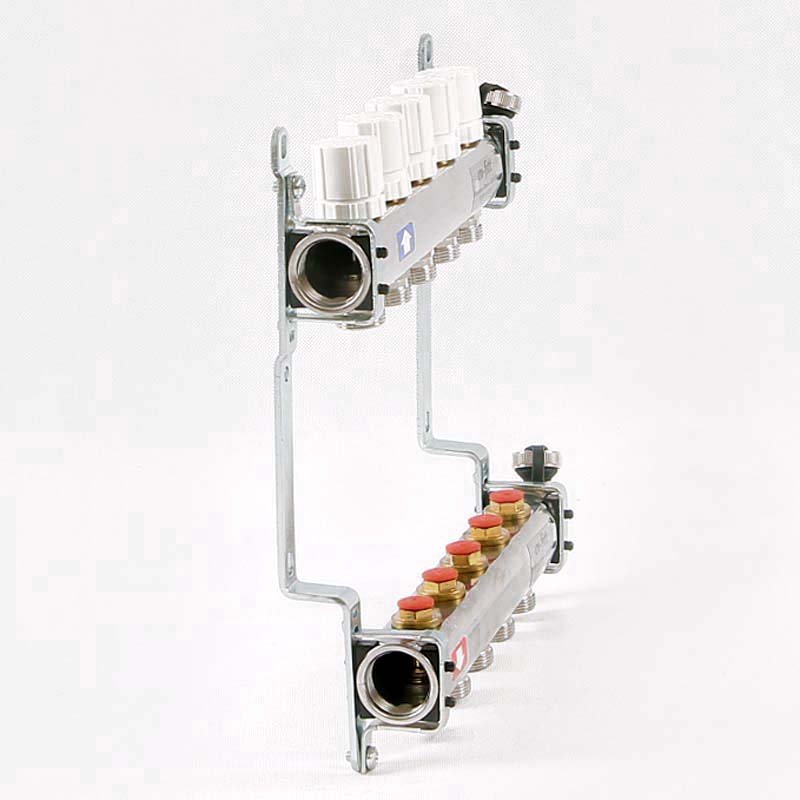 Колл. группа UNI-FITT 1"x3/4" ЕК 5 выходов с вентилями и дренажными клапанами - нерж.сталь