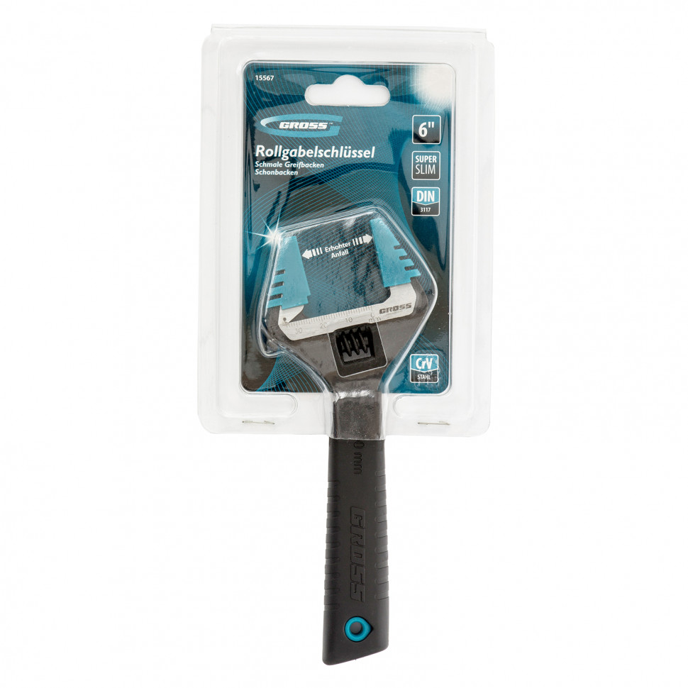 Ключ разводной, 150 мм, CrV, тонкие губки, защитные насадки Gross (15567)